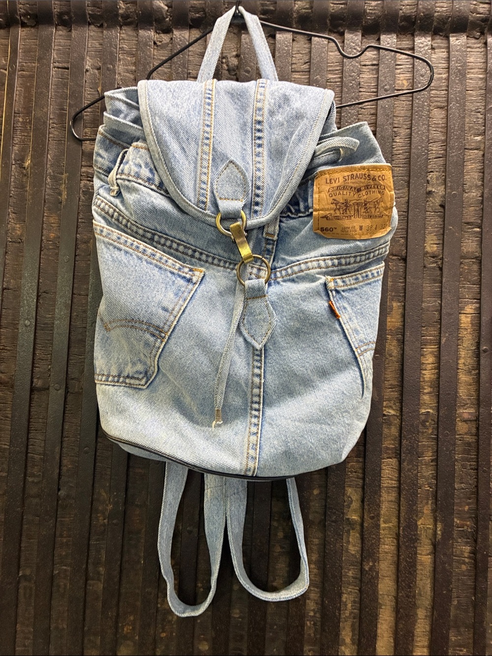 Levi's Light Blue Denim Drawstring Backpack with Front Pockets